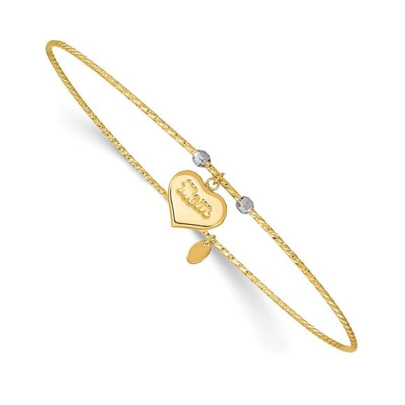 14k Yellow Gold Two-tone Diamond-Cut Heart w/Mom Bangle
